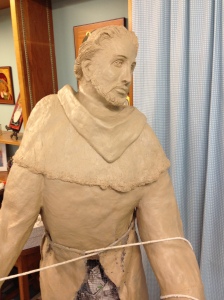 St. Rosaire's clay sculpture of St. Francis before completion